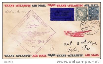 Irl032/1.-Flug NY 1939,  Ex Dublin ToN.Y. 1 Sh. Lichtschwert, 3 Pence Kelt. Kreuz (First Flight) - Covers & Documents