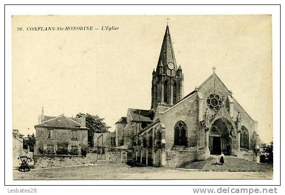 CPA 78.-CONFLANS-Ste-HONORINE.-l'Eglise.-Pte Animation Sur Les Marches.-(aqs 111) - Conflans Saint Honorine