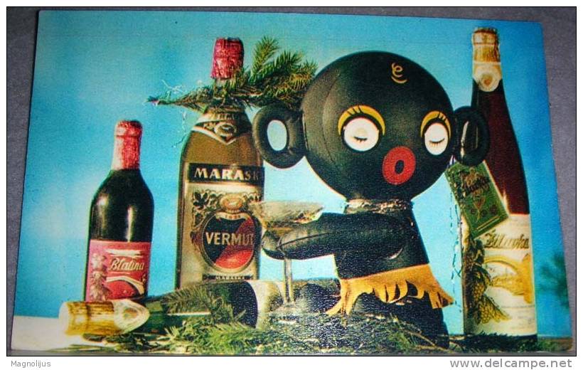 Alcohole,Spirit,Drink,Vermouth,Wine,Puppet,Black,Negro,postcard - Cafes