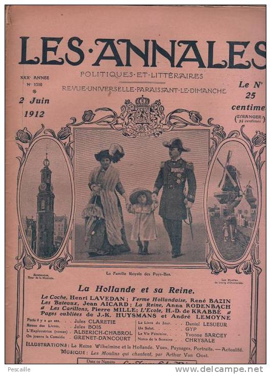 LES ANNALES 2 JUIN 1912 - HOLLANDE REINE WILHELMINE OVERSCHIE - DUMAS PORT MARLY - ANGELE KOPPE - General Issues