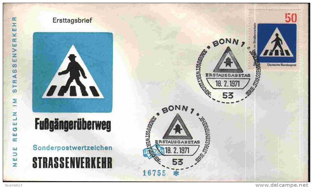 Fdc Allemagne 1971 Transports Circulation Routière Passage Protégé - Autres (Terre)