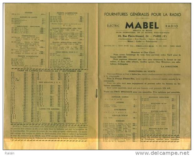 Catalogue  Mabel   1950  Fournitures Radio   8  Pages  Format   137 X 217 Mm     TBE - Audio-Visual