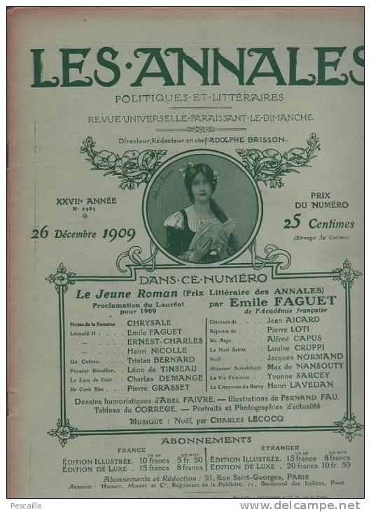 LES ANNALES 26 DECEMBRE 1909 - LEOPOLD II ROI DES BELGES - ALBERT Ier - JEAN AICARD - CHAMPIGNONS ... - Informations Générales