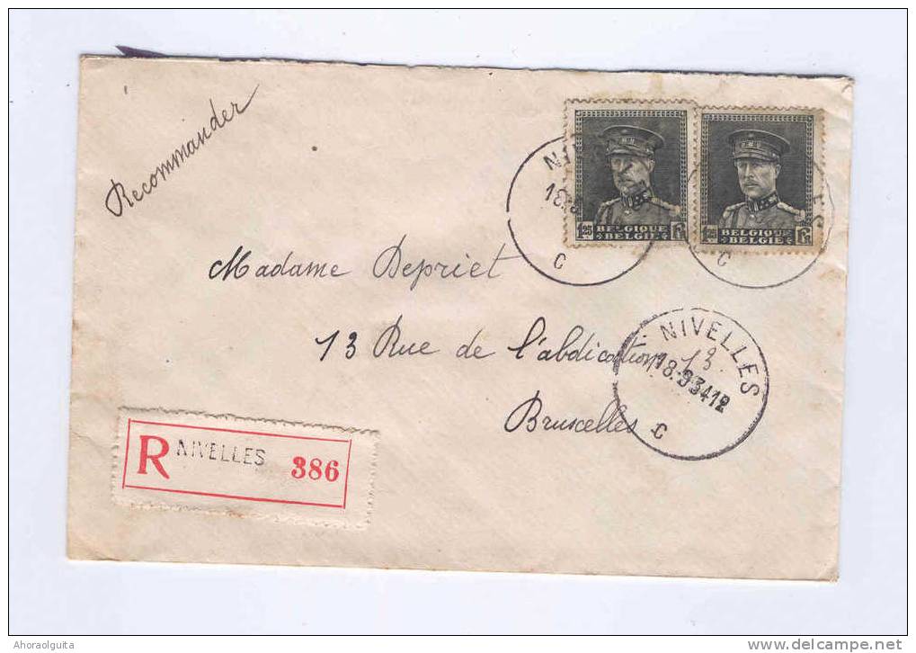 Lettre RECO Képis NIVELLES 1934 Vers BXL - TARIF 2 F 50  --  6/926 - 1931-1934 Kepi