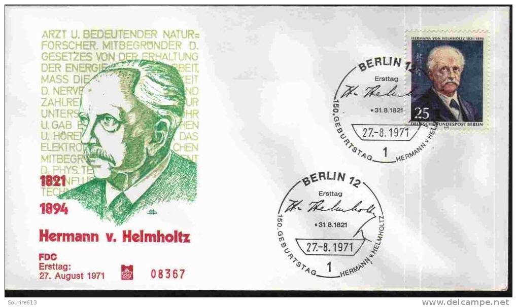 Fdc Allemagne 1971 Physique Hermann Von Helmholtz 182101894 - Física