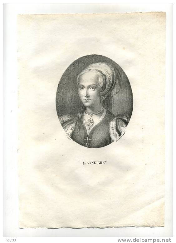 - PORTRAIT DE JEANNE GREY . LITHO DU XIXe S. - Lithographies