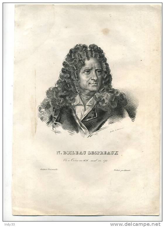 - PORTRAIT DE N. BOILEAU DESPREAUX . LITHO DU XIXe S. - Lithographies