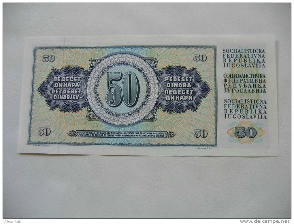 BILLET DE BANQUE DE YOUGOUSLAVIE /JUGOSLAVIJA   1978 / 50 DINARA ETAT NEUF - Other - Europe