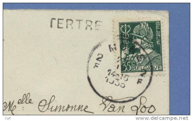 340 Op Kaart Met Cirkelstempel MONS, Met Naamstempel (griffe) TERTRE - Linear Postmarks