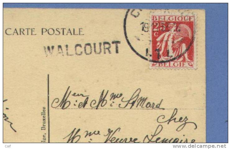339 Op Kaart Met Stempel CHARLEROI + Naamstempel (griffe) WALCOURT - 1932 Cérès Et Mercure