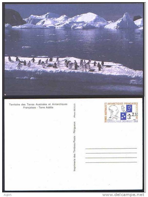 Entier Postal. 1989TAAF .  Amiral Max Douguet. Banquise, Pinguoins Ou Manchots. - Other & Unclassified
