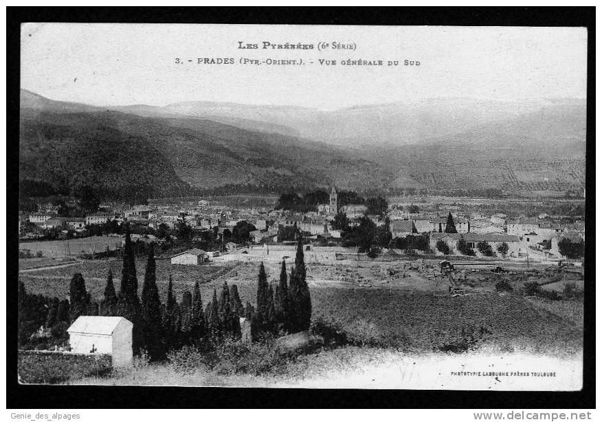 66 P.O.,9, PRADES, Série "Les Pyrénées", Vue Générale Du Sud, Phototypie Labouche, Colorisée, Dos Vierge - Prades