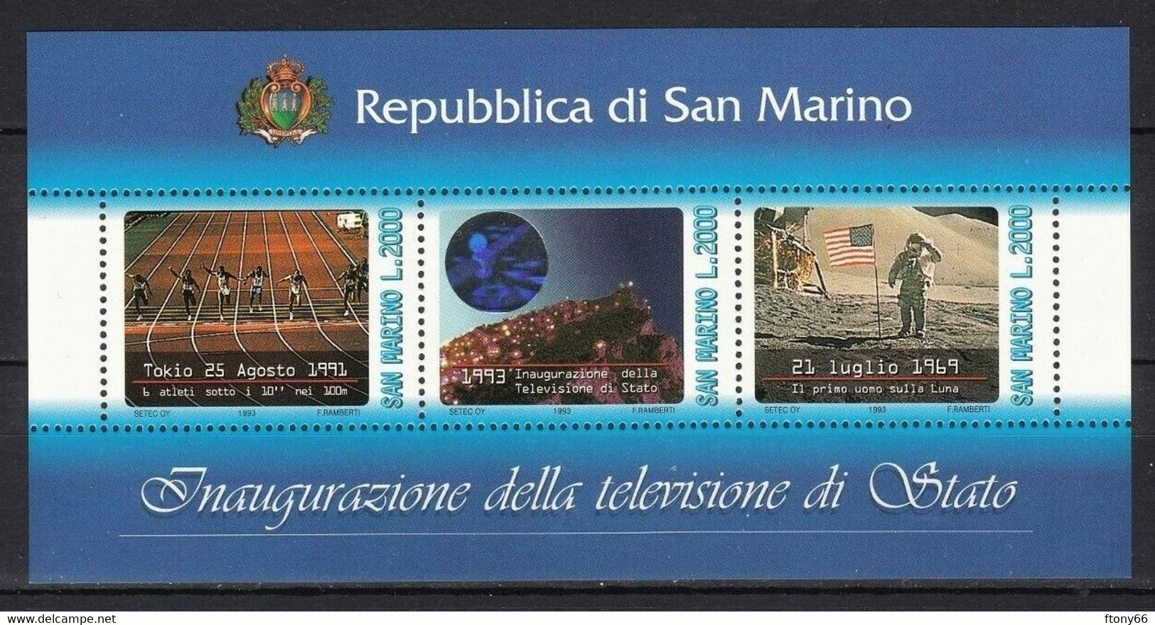 1993 San Marino Foglietto "Inaugurazione Della Televisione Di Stato - Nuovo Gomma Integra MNH** - Blocchi & Foglietti