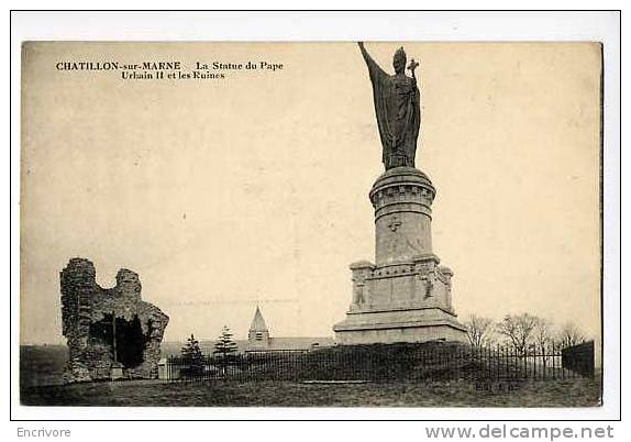 Cpa CHATILLON SUR MARNE Statue Du Pape Urbain II Et Ruines - Ed JB - Châtillon-sur-Marne