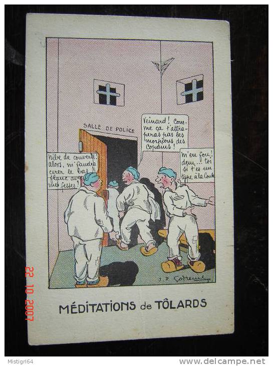 CARTE HUMORISTIQUE SUR LA VIE MILITAIRE : MEDITATIONS DE TOLARDS - GARDE A VOS! - Humoristiques