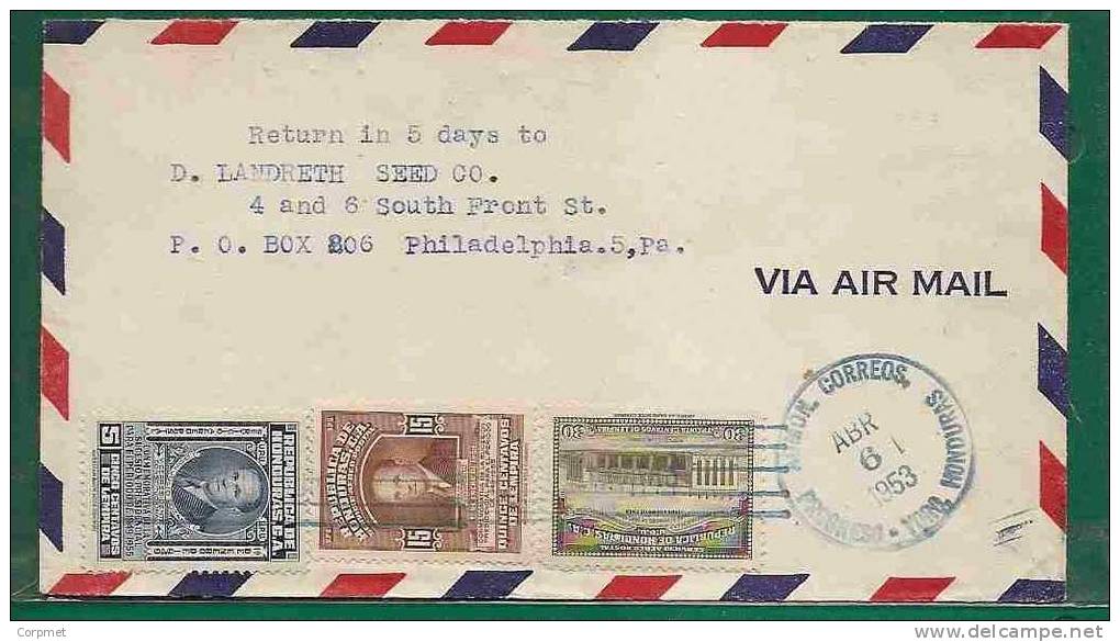 HONDURAS VF 1953 AIR MAIL COVER PROGRESO, YORO To PHILADELPHIA - Honduras