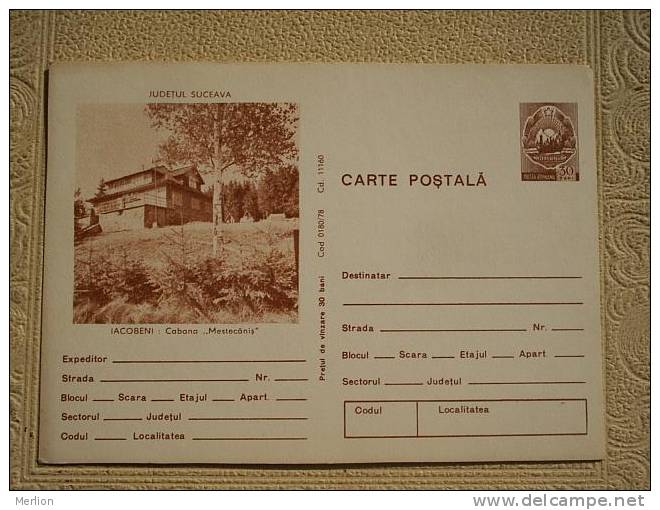 Postal Stationery ,Romania Iacobeni, Cabana Mestecanis   1978  XF, D4452 - Hotels, Restaurants & Cafés