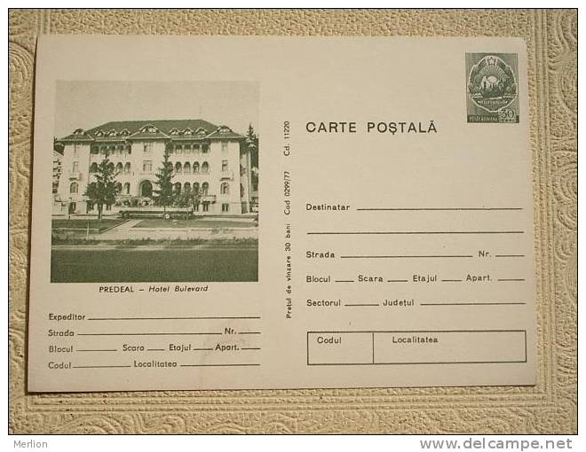 Postal Stationery ,Predeal Hotel Boulevard 1977 XF,D4465 - Hôtellerie - Horeca