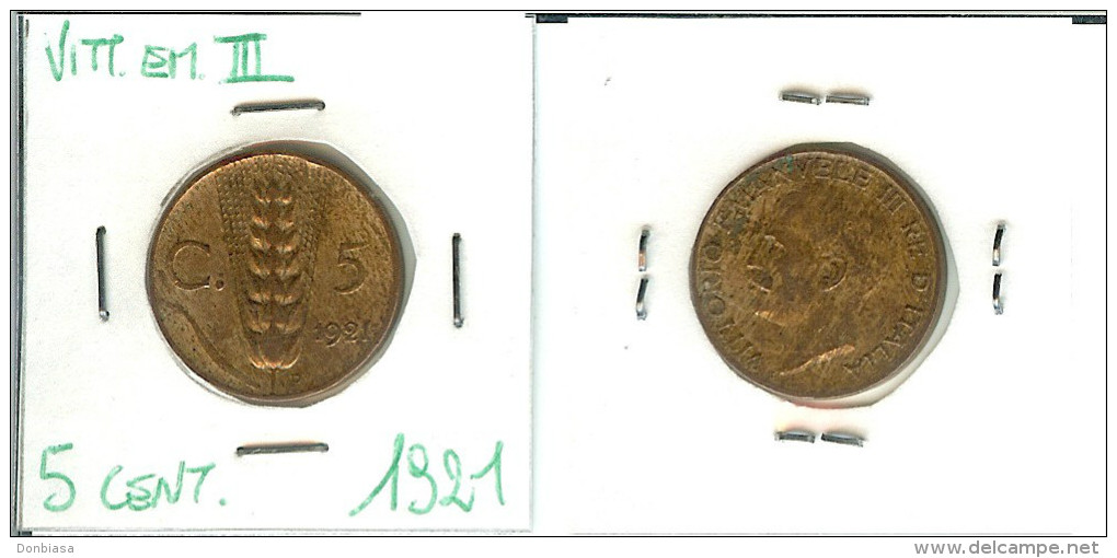 Vittorio Emanuele III, 5 Cent. 1921 (Spiga) - 1900-1946 : Víctor Emmanuel III & Umberto II