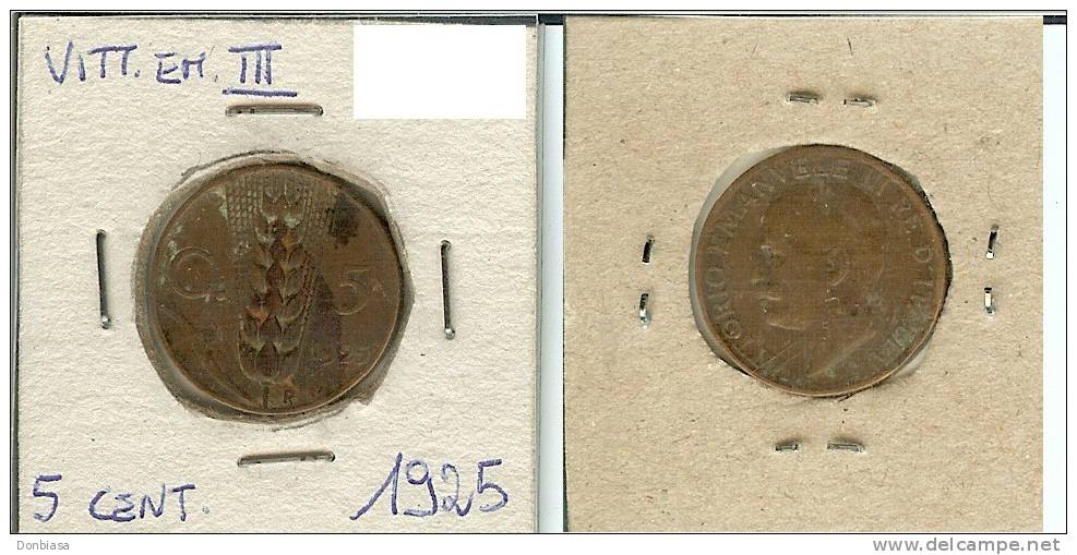 Vittorio Emanuele III, 5 Cent. 1925 (Spiga) - 1900-1946 : Vittorio Emanuele III & Umberto II