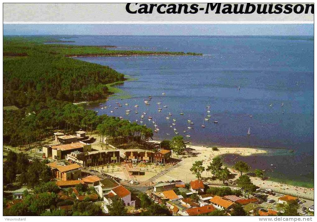 CPSM, CARCANS MAUBUISSON, SUR LE PLS GRAND LAC DE FRANCE, AU FOND LA POINTE DE COBENS ET BOMBANNES, - Carcans