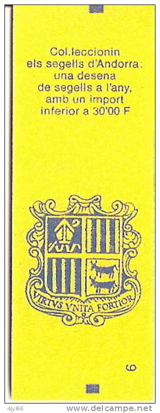 PRINCIPAT D'ANDORRA - ANDORRE - CARNET N° 3 Non Ouvert Neuf ** TB - Type BLASON D'ANDORRE - 10 X 2,30 FR - N° 387 YT - Markenheftchen