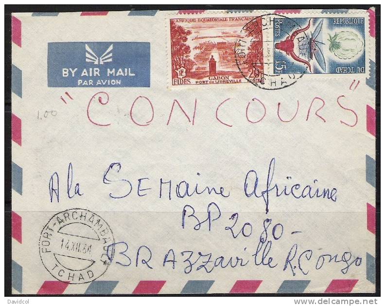 S837.-. FRANCE/ GABON - ( 1964  ) LETTRE , FROM PORT ARCHAMBAULT TO  BRAZAVILLE - Lettres & Documents