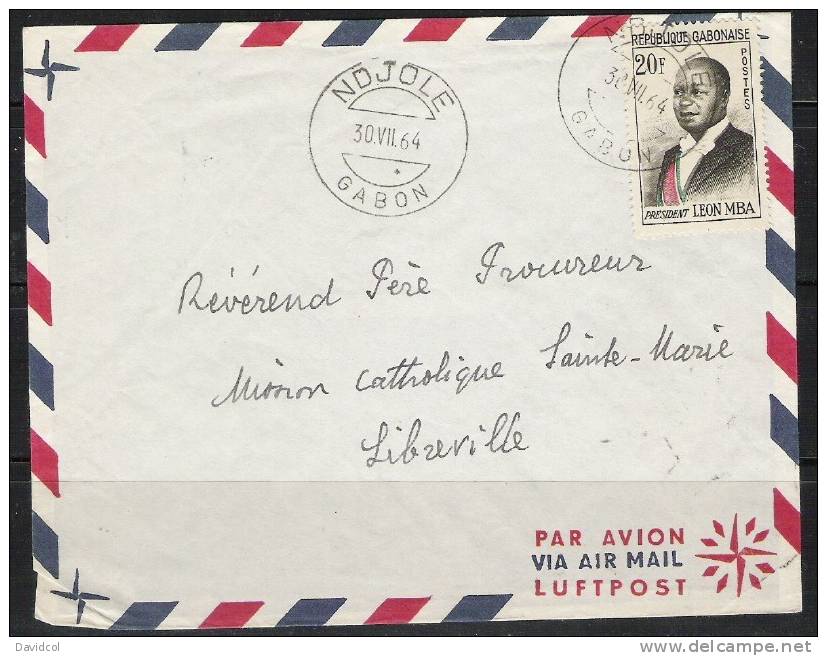S840.-. FRANCE/ GABON -  ( 1964 ) - LETTRE , NDJOLE  TO LIBREVILLE - Covers & Documents