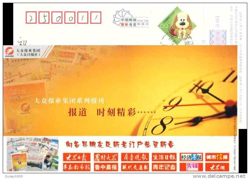 Clock Newspaper Dachun Daily  AD .   Pre-stamped Postcard - Horlogerie
