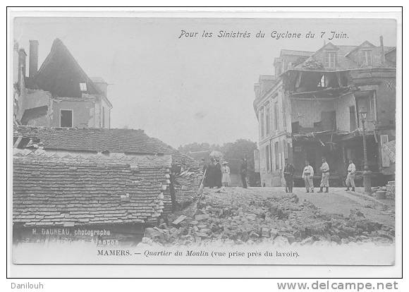 72 // FL / MAMERS, CARTE PHOTO, Catastrophe Cyclone Juin 1904, Quartier Du Moulin, Vue Prise Près Du Lavoir, ANIMEE, - Mamers