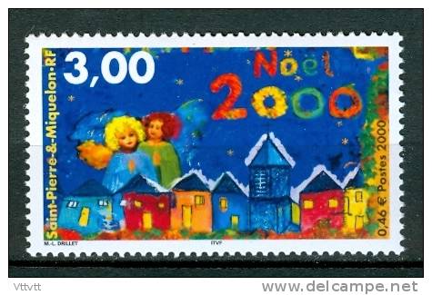 SAINT-PIERRE-ET-MIQUELON,  2000, N° 726**, (Yvert Et Tellier)  Noël, Anges, Eglises, Maisons - Unused Stamps