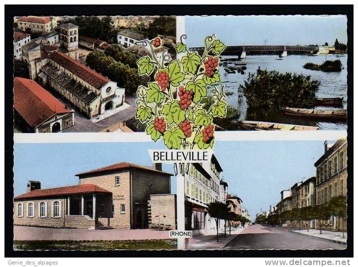 69 Rhône, CPSM 10x15, BELLEVILLE, Multivues, , écrite, Bord Haut Usé, Voir Scan - Belleville Sur Saone