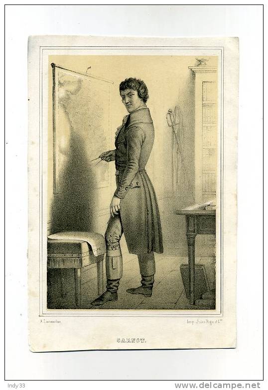 - PORTRAIT DE CARNOT EN PIEDS  . LITHO DU XIXe S. AVEC TEINTE DE FOND - Lithographies