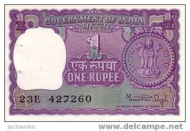 INDE   1 Rupee  Non Daté (1978)   Pick 77v  Lettre A  Signature 40     ***** QUALITE  AUNC ***** - Inde