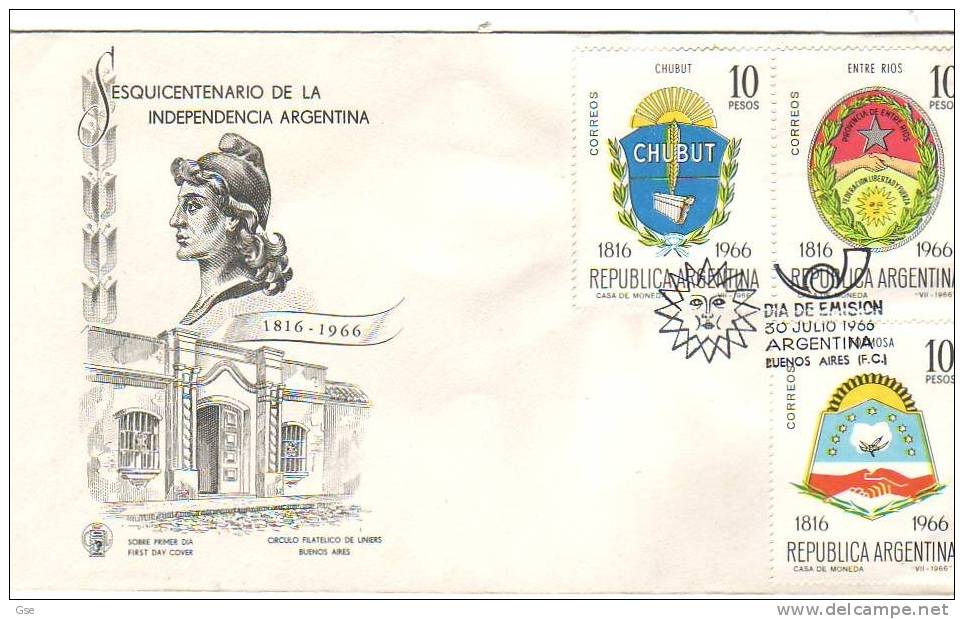 ARGENTINA 1966 - Yvert  742-743-744 - FDC 150 Anni Indipendenza - Stemmi - FDC