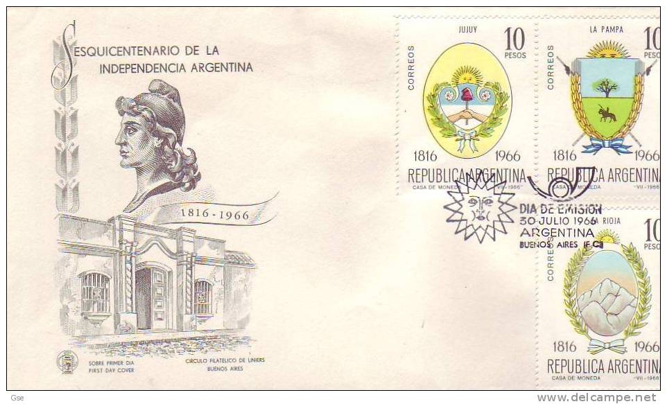 ARGENTINA 1966 - Yvert 745-746-747 - FDC Indipendenza - Stemmi - FDC