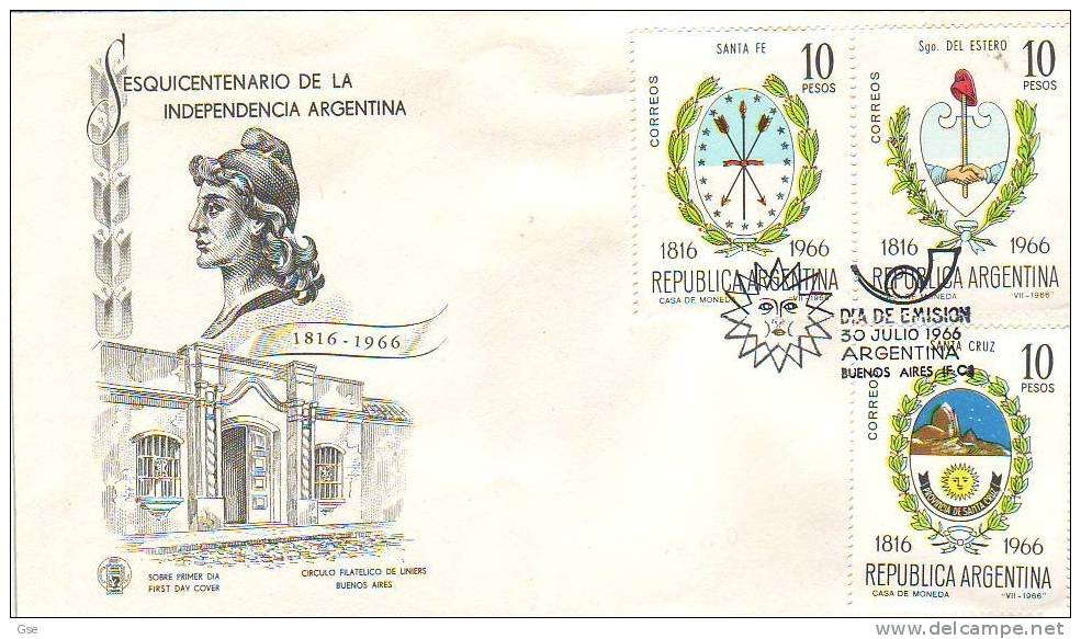 ARGENTINA 1966 - Yvert 754-755-756 - FDC - Indipendenza - Stemmi - FDC