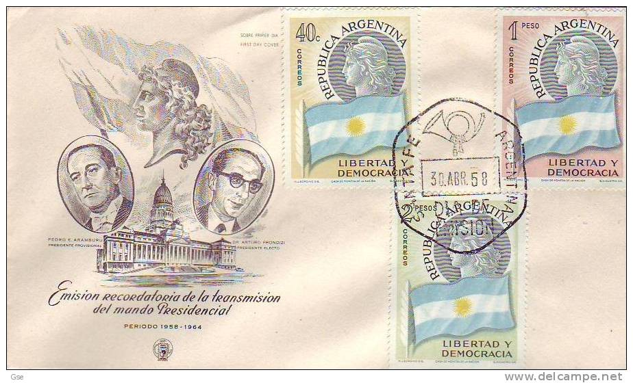 ARGENTINA 1958 - FDC - Yvert 587/9 - Annullo Speciale - Bandiere - Covers