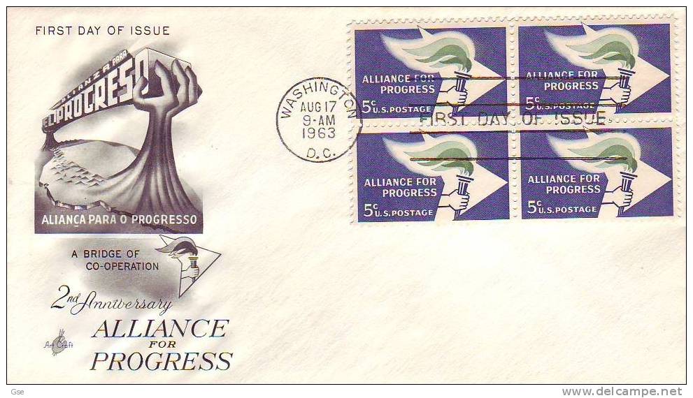 STATI UNITI 1963 - FDC - Yvert  749 (x 4) - Special Cancel - Alliance For Progress - 1961-1970