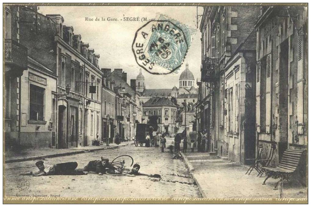 49 SEGRE 1906 ACCIDENT CYCLISTE POSE RUE GARE Ed GAUMER BIJOUTIER Etat TB/ VOYAGE /C4704 - Segre