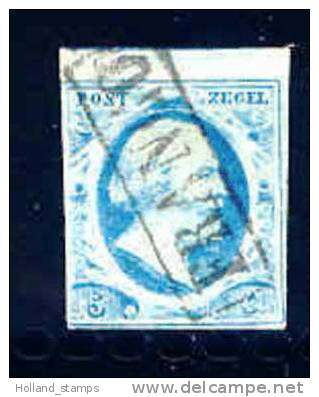 1852 Koning Willem III 5 Cent BLAUW NVPH 1 * Periode 1852  Nederland  Nr. 1 Gebruikt  (34) - Usati