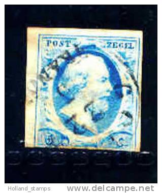 1852 Koning Willem III 5 Cent BLAUW NVPH 1 * Periode 1852  Nederland  Nr. 1 Gebruikt  (40) - Used Stamps