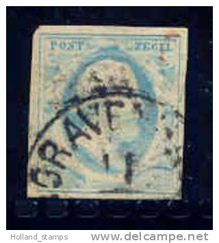 1852 Koning Willem III 5 Cent BLAUW NVPH 1 * Periode 1852  Nederland  Nr. 1 Gebruikt  (48) - Used Stamps