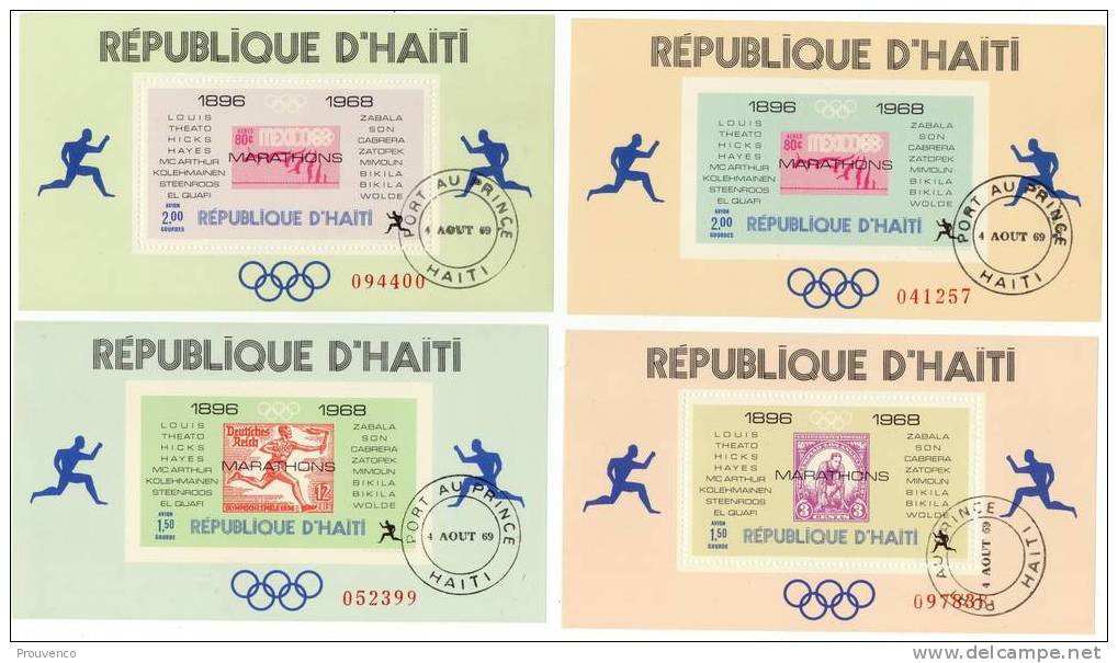 HAITI JO MEXICO 1968 OLYMPIC GAMES MARATHON 4 BLOCS FEUILLETS YT AC 26  COTE +45€ TB - Ete 1968: Mexico