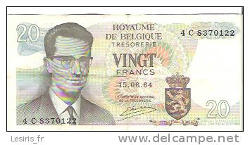 BILLET - ROYAUME DE BELGIQUE - TRESORERIE - VINGT FRANCS - 15-06-64 - ROI BAUDOIN - TWINTIC FRANK - Otros & Sin Clasificación