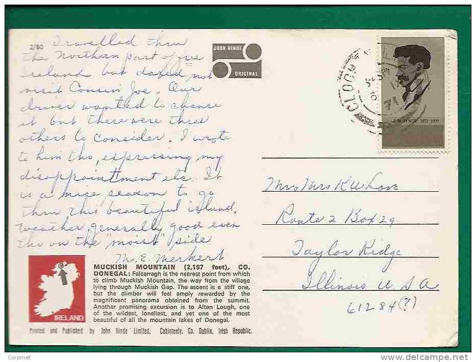 IRELAND - MUCKISH MOUNTAIN - DONEGAL Postard Sent To ILLINOIS - SYNGE STAMP - Donegal