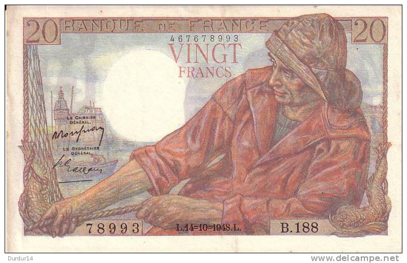 BILLET FRANCE / 20 FRANCS / Type 1942 / " PÊCHEUR "  ( État ( Pas De Trous) Voir Scans S.v.p.) - 20 F 1942-1950 ''Pêcheur''