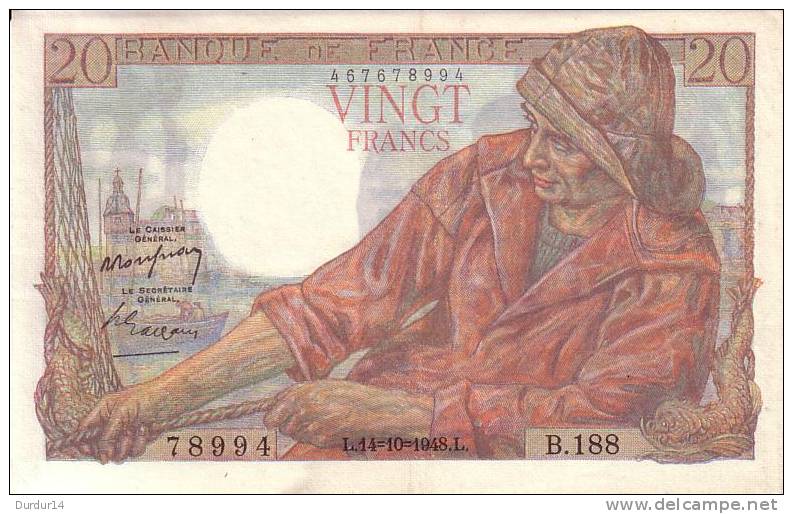 BILLET FRANCE / 20 FRANCS / Type 1942 / " PÊCHEUR "  ( État ( Pas De Trous) Voir Scans S.v.p.) - 20 F 1942-1950 ''Pêcheur''