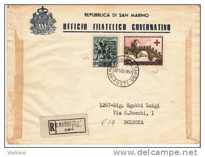 SM003/ SAN MARINO -  Gründungsfeier Des Roten Kreuzes Von San Marino 1951 N. Bologna (red Cross Cruz Roja) - Lettres & Documents