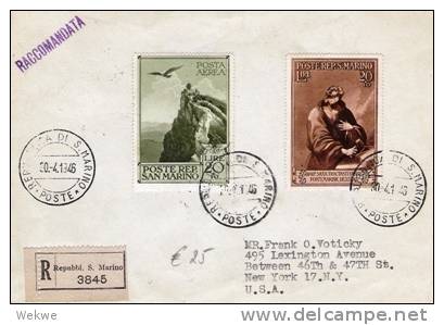 SM006/  SAN MARINO - Gemälde (Hl. Marinus) + Monte Titano 1946 Nach USA - Storia Postale